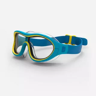 Maschera da piscina SWIMDOW blu-giallo con lenti chiare per viso piccolo
