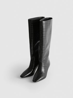 Botas altas de tacón efecto piel de cocodrilo