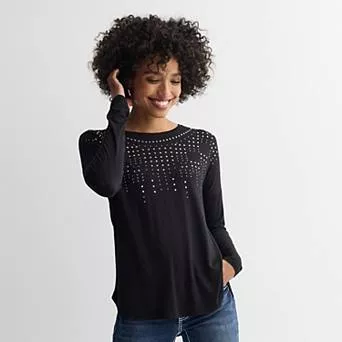 Women's Apt. 9® Long Sleeve Embellished Tee