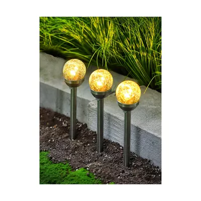 Solar Crackle Ball Stake Lght 6cm 3pk