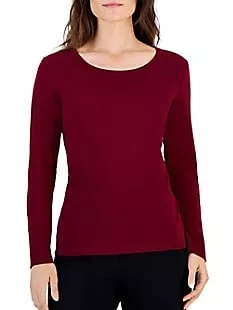 Petite Long-Sleeve Scoopneck Cotton T-Shirt