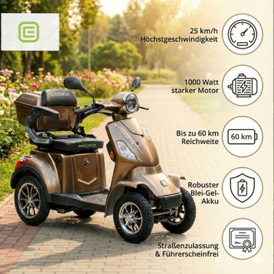 Econelo E-Seniorenmobil Voltrixx, Blei-Akku, 4-Rad, 1000 Watt, Braun